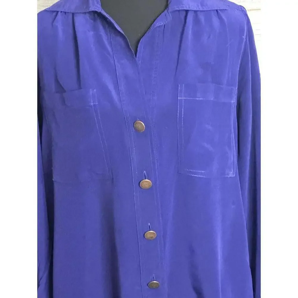 Anthropologie Hunter Dixon purple silk popover shirtdress Size Small
